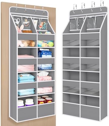 Univivi Upgraded Over the Door Organizer for Baby Nursery, Grey, 5-Shelf