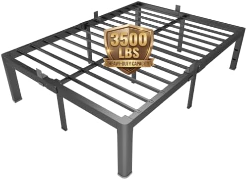 yookare King Metal Platform Bed Frame 14 Inch, 3500 lbs Heavy Duty Steel Slat Bed Frame, Round Anti-Bump Corners & Recessed Middle Legs,Anti-Slip Mattress Stopper, No Box Spring Needed