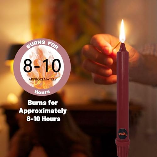NJAO HOO Burgundy Taper Candle 8 Inch Christmas Candlesticks Red Unscented Dripless Handmade Candles for Home Decor Dinner New Year Party, 4 Pack