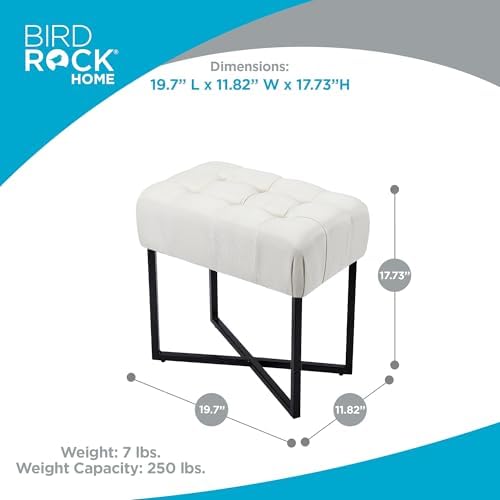 BIRDROCK HOME Rectangle Tufted Linen Ottoman Foot Rest - 19.7x11.82x17.73” Small Foot Stool with Legs - Padded Footrest Modern Ottomans for Living Room Furniture, Bedroom Footstool (Cream)
