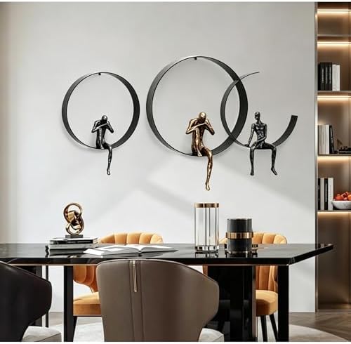 ZSKXJBPF Wall Decor, Metal & Resin 3D Wall Art, Minimalist Modern Art Work Ornaments, Thinker Wall Sculpture for Living Room Bedroom Kitchen Office Gift (3 Piece, 39.9 Inch)