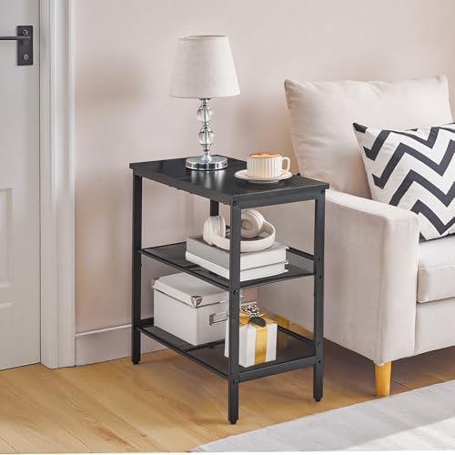 HOOBRO Black Side Table, 3-Tier Metal Side Table, Small Black Table with 2 Flat or Slant Adjustable Shelves for Small Spaces, Hallway, Living Room, Bedroom, Sturdy, Easy Assembly, Black BB23BZ01G1