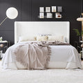 SHA CERLIN King Corduroy Platform Bed with Tufted Wingback Headboard, White
