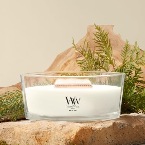 WoodWick White Teak Scented Candle, Crackling Wick, 16oz