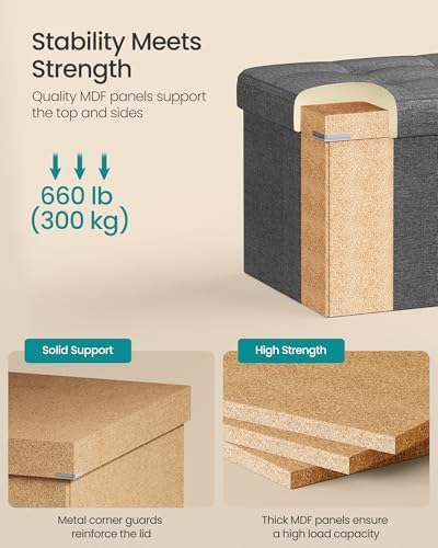 SONGMICS 43.3 Inches Folding Storage Ottoman Bench, Load 660 lb