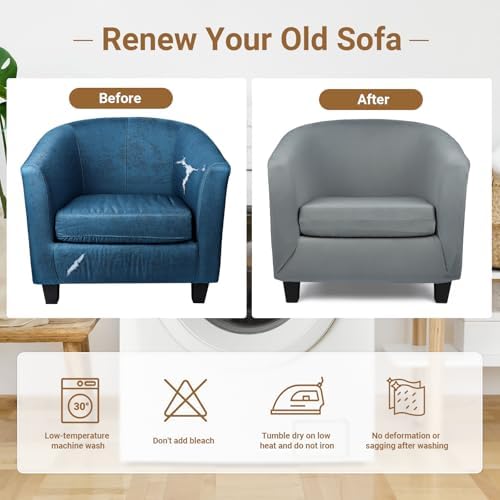 Arm Chair Slipcover, 2 Piece Armchair Cover with Chair Cushion Cover, Soft Stretch Club Tub Barrel Chair Slipcover Furniture Protector Soft with Elastic Bottom for Living Room Bar Hotel