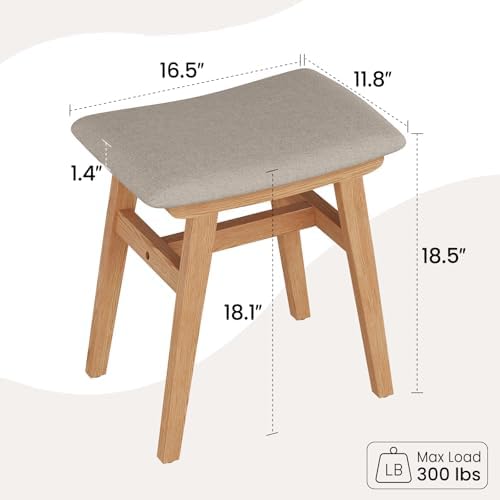 Solid Wood Vanity Stool, Padded Foot Stools Ottoman, Natural
