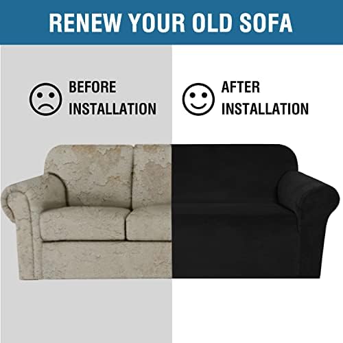 H.VERSAILTEX Stretch Velvet Sofa Covers Large Couch Covers Sofa Slipcovers with Non Slip Straps Underneath The Furniture, Feature Thick Comfy Rich Velour (XL Sofa, 98"-105", Black)