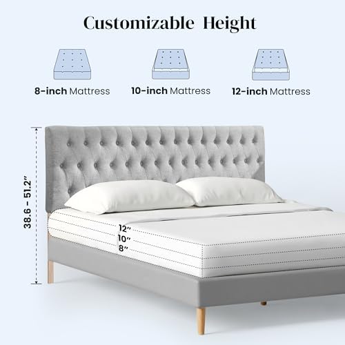 Kingfun Headboards for King Size Bed in Modern Button Design, Premium Linen Fabric Upholstered Tufted Bed Headboard, Adjustable Solid Wood Head Board, Grey