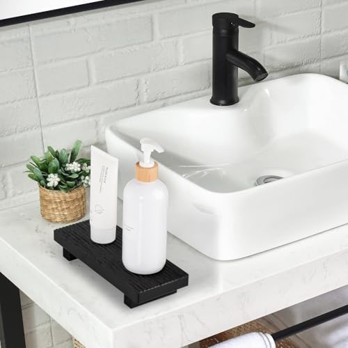 Bathroom Sink Tray Wood Riser Display Kitchen Decor Soap Holder, Black