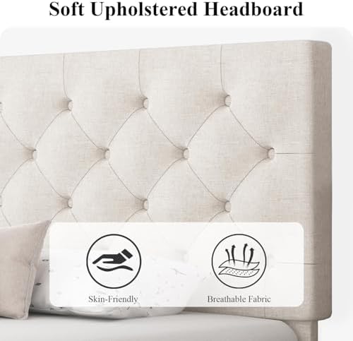 HOMBCK Queen Bed Frame with Adjustable Headboard, White