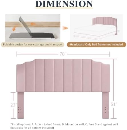 Befurtori King Size Headboard Only, Velvet Wall Mount Headboard, Pink