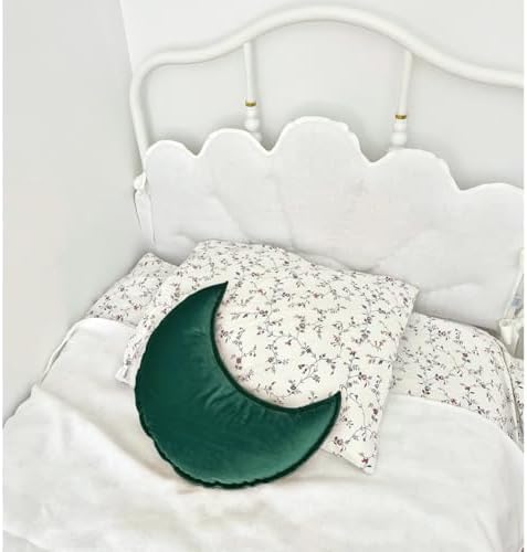 Moon Shaped Throw Pillow Star Couch Cushion Decorative Pillows Fluffy Velvet Stars Home Decor Plush for Bedroom (Moon, Dark Green)