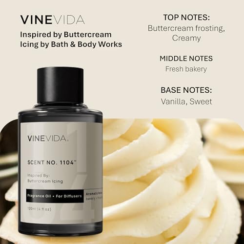 VINEVIDA [4 Fl Oz] Scent NO. 1104 Fragrance Oil for Cold Air Diffusers, Aromatic Notes of Buttercream Frosting, Creamy & Fresh Bakery Essential Oils for Diffuser Oil Refill & Air Freshener Room Spray