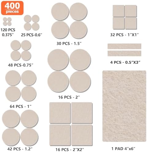 Felt Furniture Pads 400 Pieces, Furniture Pads for Hardwood Floors Beige
