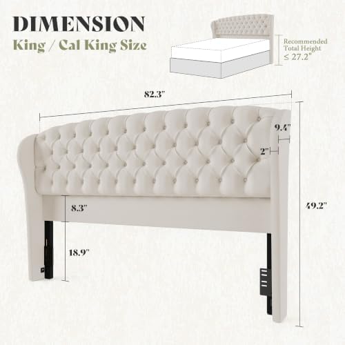AMERLIFE King/Cal King Headboard Only, Velvet Curved Wingback, White