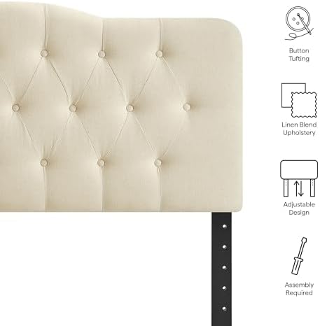Modway Annabel Premium Linen Blend King Headboard in Linen - Soft Fabric Headboard Only with Diamond Button Tufting and 7 Height-Adjustable Positions