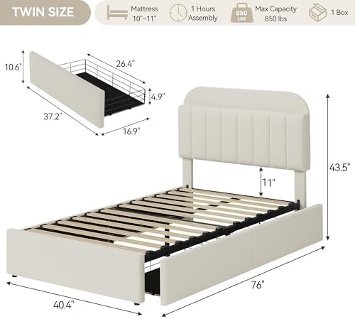 GarveeHome Twin Bed Frame, Platform Bed with Storage Headboard & Drawers