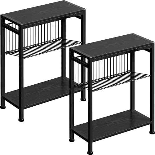 Narrow Side Table Set of 2, 3-Tier End Table, Small Nightstand
