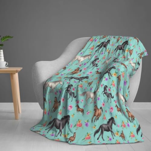 Horse Blanket 50"x60", Soft Lightweight Throw Blanket for Kids Teens Adults, All Season Cozy Decorative Blanket for Sofa Bed Couch Travel