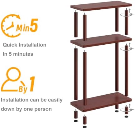 Apicizon Small Narrow Side Table, 3-Tier Skinny End Table, Dark Brown