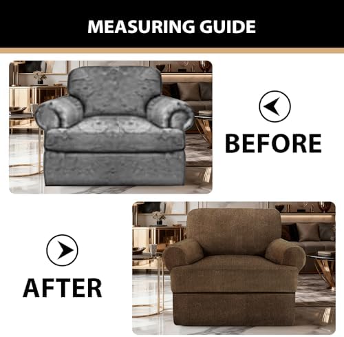 Sofa Cover 2 Pieces T Cushion Chair Covers with Arms Super Stretch Chair Slipcover for Living Room,Slip Cover Anti Slip Armchair Furniture Protector Pet Universal(Chocolate, 1 Cushion)