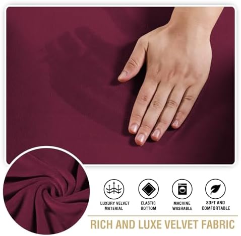 H.VERSAILTEX Stretch Velvet 2 Piece T Cushion Sofa Slipcovers Individually Sofa Cushion Covers for 2 Cushion Couch Seat Cushion Covers Stay in Place (Sofa, Burgundy)