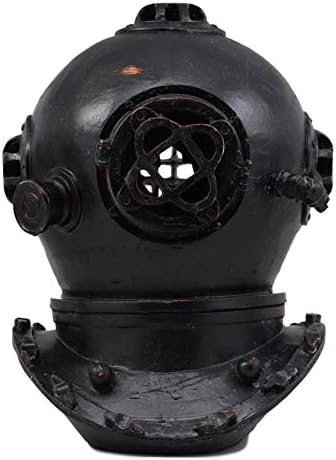Ebros Nautical Black Steampunk Diving Helmet Figurine with LED Night Light 9" Tall Navy Diver Helm Statue Faux Iron Resin Sculpture Vintage Sci Fi Decor Coastal Ocean Submarine Unit War Maritime