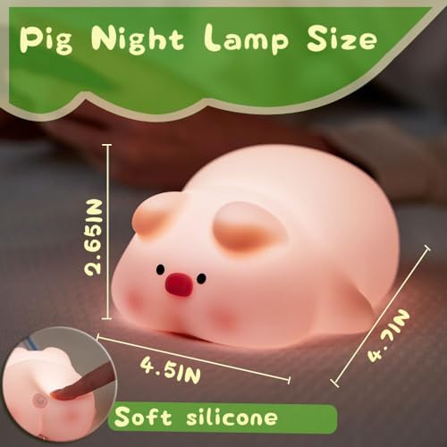 Piglet Night Light for Kids,Cute Pig Silicone Squishy Dimmable Nursery Lamp