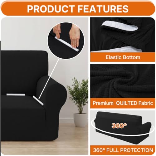 XINEAGE Stretch 2 Seater Slipcover, Non-Slip Pet Couch Cover,Black