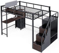 Twin Loft Bed with Desk, Stair, Headboard and Storage (Black)
