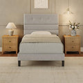 GRUSIGN Twin Size Bed Frame with Linen Fabric Headboard, Adjustable Height Upholstered Platform Bed Frame with Wooden Slats, Easy Assembly, Dark Grey
