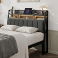 Full Headboard Only with Storage, Charging Station, Black & Grey