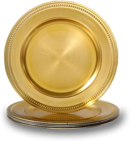 13" Vintage Charger Plates, Beaded Chargers for Dinner Plates Set of 6, Charger Plates Bulk Wedding, Foil Gold