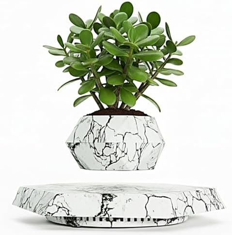 Marble Nursery Pot - Floating Planter for Succulents, Indoor Decor, 360° Sunlight Exposure (9.45 x 9.85 x 7.09 inches)