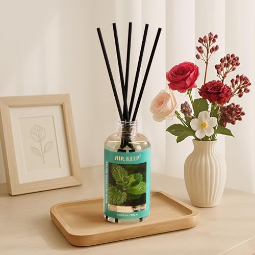 Airkeep Reed Diffuser Oil Refill with Diffuser Sticks, 6.76 Fl Oz(200ml) Wild Mint&Eucalyptus Scented Oils, Aroma Therapy, Home Fragrance & Air Freshener, Office Décor, Decoration