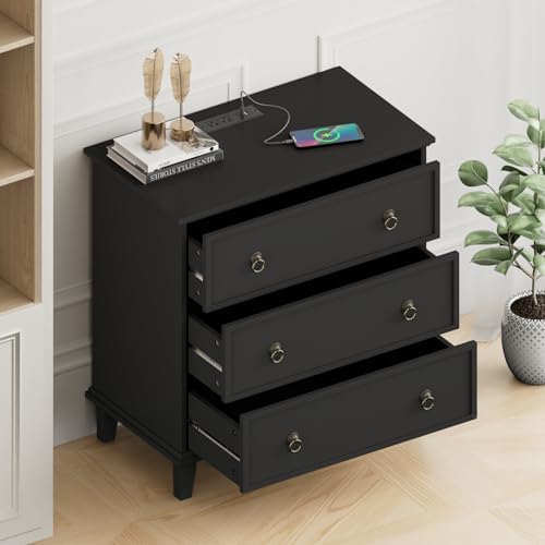 COWMOU 3 Drawers Black Nightstand