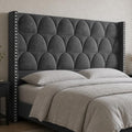 56.3" High Velvet Upholstered Wingback Headboard, King, Gray