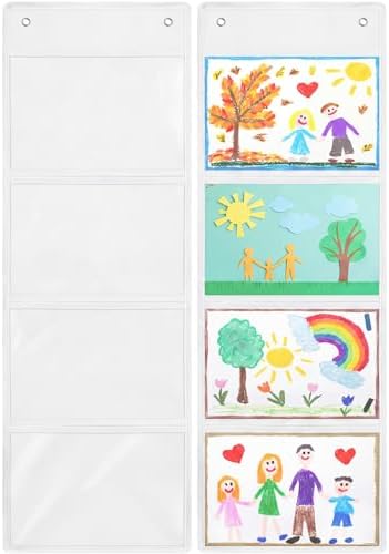 Watersay 2 Pcs Storage Pocket Chart for Classroom, 4 Pockets, White