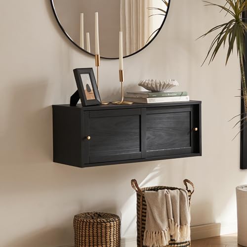 mopio Lauren Floating TV Shelf, Multi-Purpose Modular Under TV Display Shelf, Wall Mounted Wood Television Cabinet, Nightstand, Side Table, End Table, Bedside Shelves for Bedroom (Black, 62", Twin)