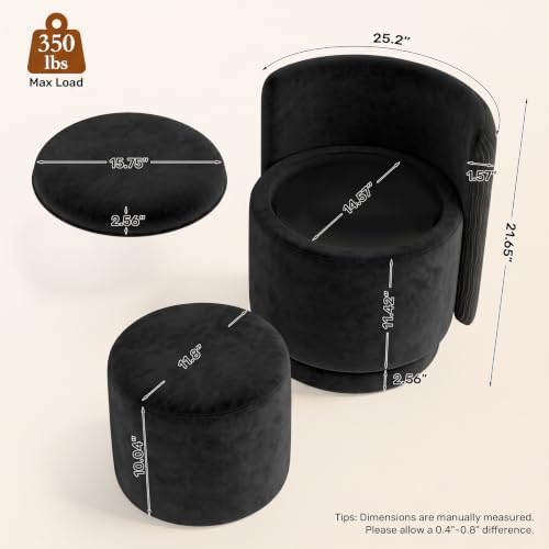 Velvet Vanity Chair with Storage 360° Swivel Accent Stool FootRest