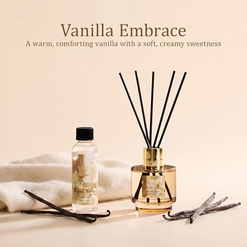 Airkeep Reed Diffuser Set with Refill & 8 Reed Sticks, 6.96 fl oz Vanilla Embrace Home Fragrance, Long Lasting Aromatherapy Diffuser for Bedroom, Bathroom & Living Room