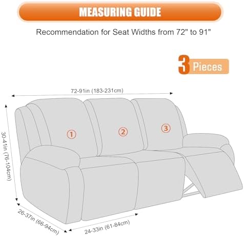 VANSOFY Stretch Recliner Couch Cover, Slipcover, Charcoal Gray, 3 Seater