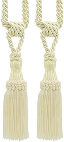 DÉCOPRO Pair of Premium Ivory Decorative Chainette Tiebacks 5 inch Tassel Length 30 inch Spread (Embrace) Color: Ecru - A2