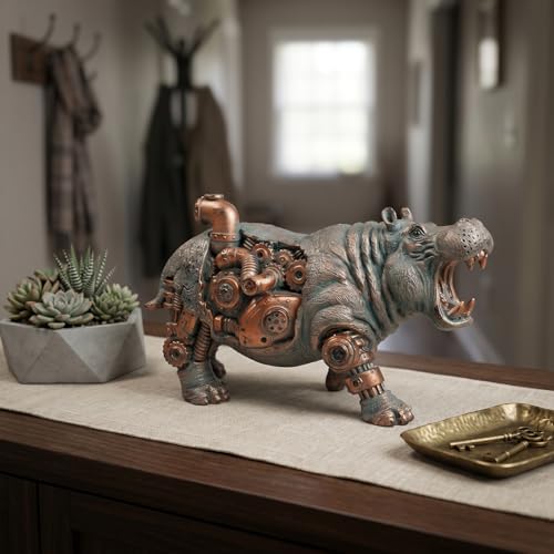 Hippo Decor - 9.4inch Resin House Hippo Statue Steampunk Hippo Figurine
