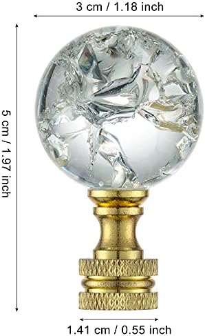 Crystal Lamp Finial Cap – Handmade Ball Shaped Clear Crackle Glass, Polished Brass Finish Base