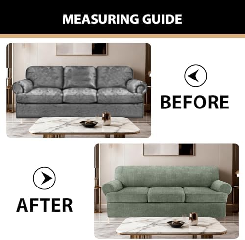 4 Piece T Cushion Sofa Slipcovers Stretch Couch Slip Cover for 3 Cushion Couch Sofa, Machine Washable for Living Room (Green, 3 Cushions)