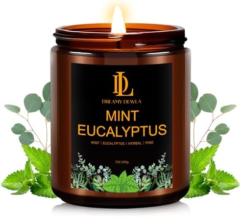 Mint Eucalyptus Candles, Mint Eucalyptus Scented Candle, Mother's Day Candle Gifts for Women, Soy Candles for Home Scented, 7oz 50 Hours Burn