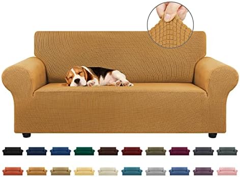 KEKUOU Stretch Loveseat Couch Cover, 2 Cushion Couch Slipcover,Golden