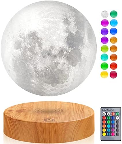 UVEHAS Magnetic Levitating Moon Lamp 16 Colors Modes Floating 3D Printing LED Moon Lamp LED Magnetic Levitation and Spinning Luna Night Lights for Home Office Decor